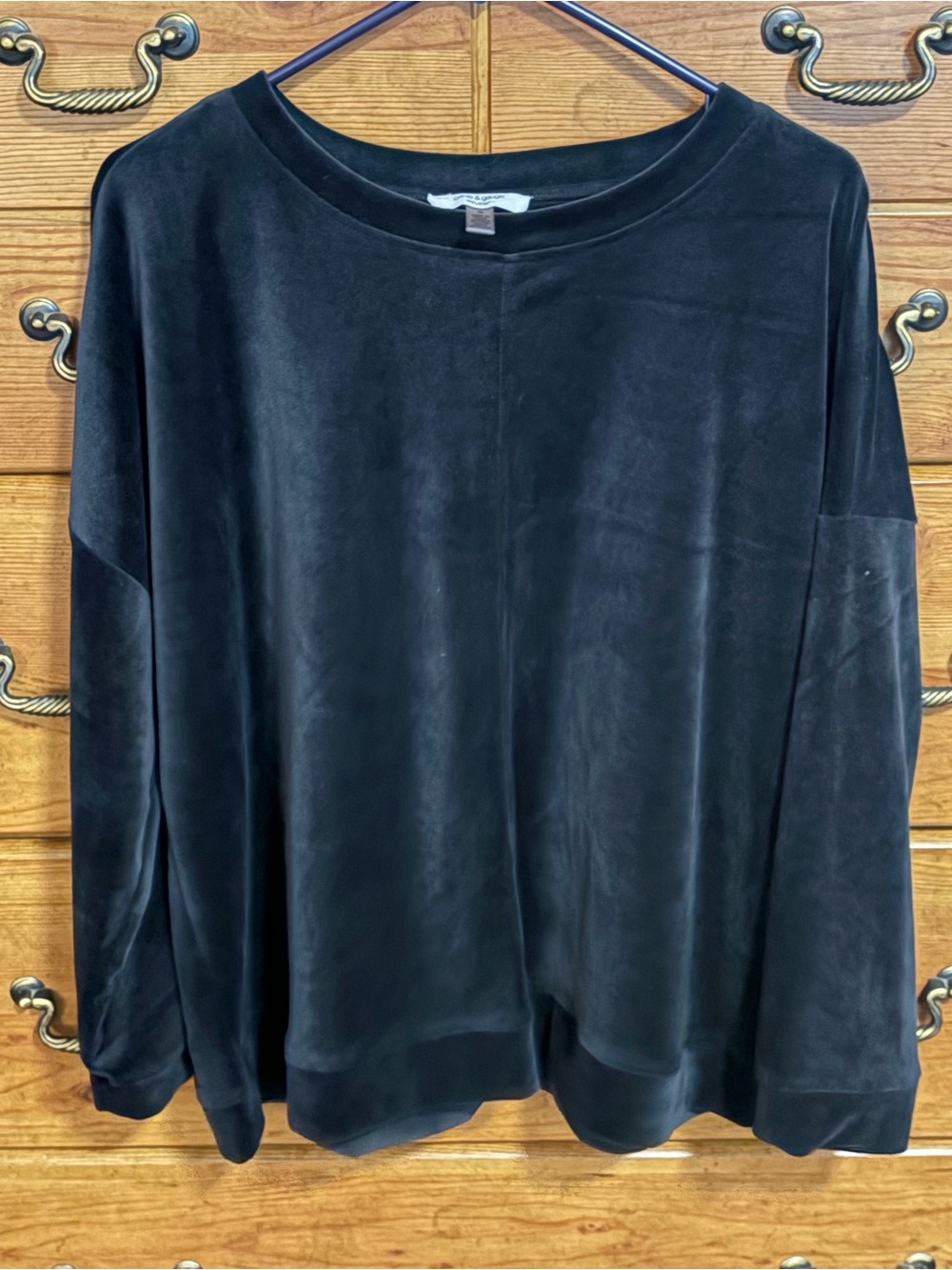 Studio Black Velvet Relaxed Crewneck Sweatshirt